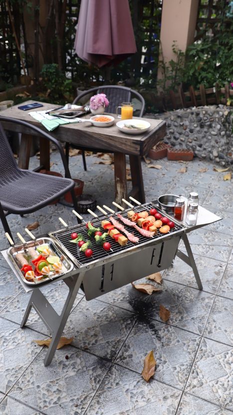 BBQ Portable Grill Tabletop Folding Stainless Steel Fire Pit Cooking
