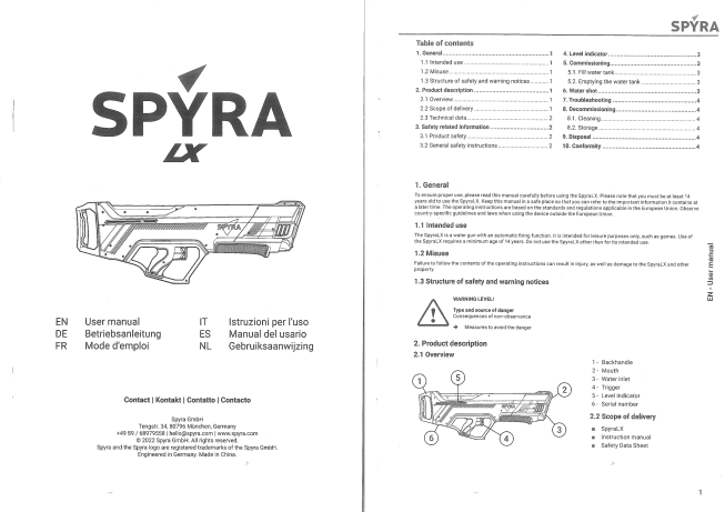 SPYRA Electric Water Gun User Manual