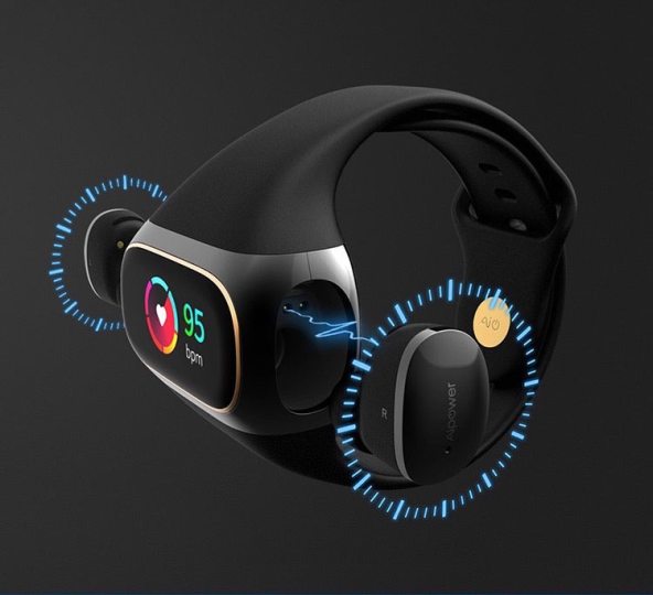 Smartwatch with outlet wireless headphones